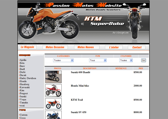 Site internet catalogue commer�ant